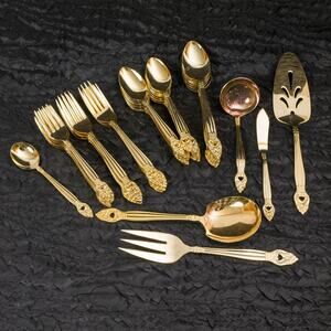 41 Pieces Stainless Steel Gold Accent Flatware Present Coronet made in Japan